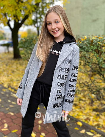 Fashion boyfriend kabát s nápisy šedý