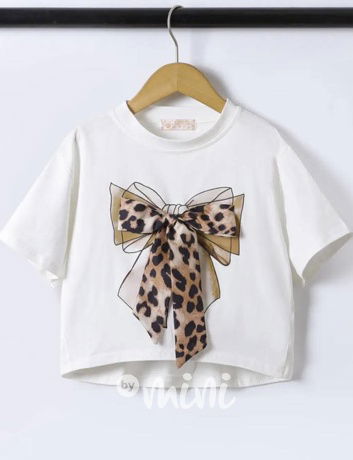 Animal bow crop triko bílé