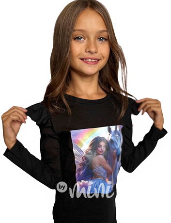 Magic unicorn blůzka s řasením černá