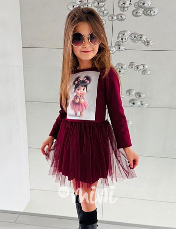 PREMIUM šaty s tylem baby doll bordo