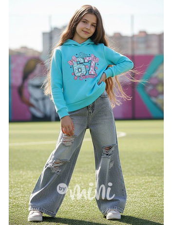 Volné ripped lounge džíny s páskem blue