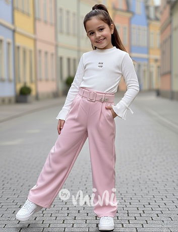 Růžové široké elegant kalhoty s páskem MIA