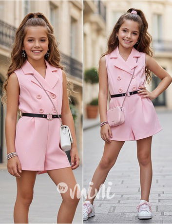 Letní overal s páskem růžový