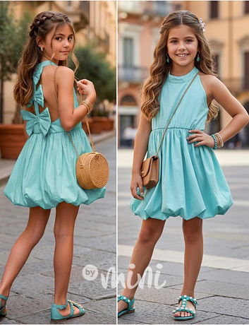 Tyrkys Bella mašličkové šaty