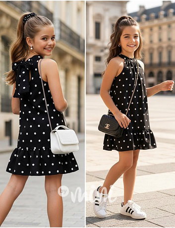 Mini chic šaty s puntíky černé