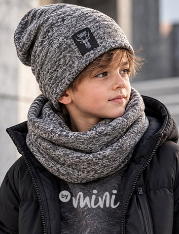 Deer melange beanie čepice + maxi nákrčník grey