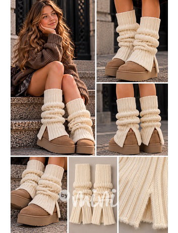 Teen flare knit návleky s rozparkem cream