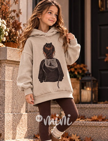Podzimní mikinová hoodie tunika GIRL béžová