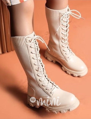 Boots vysoké tkaničkové boty beige
