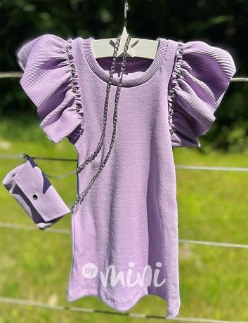 Žebrované mini šaty s kabelkou lila