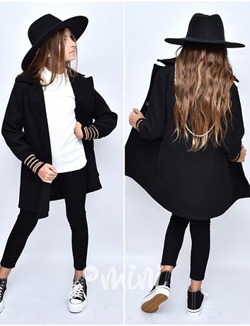 Flaušový kabát s dlouhými náplety černý