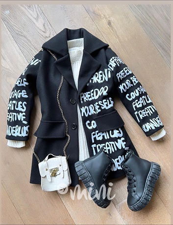 Fashion boyfriend kabát s nápisy černý