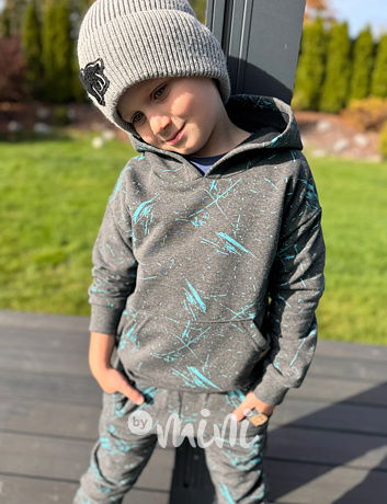 Zateplené šedá mikina tyrkys splash