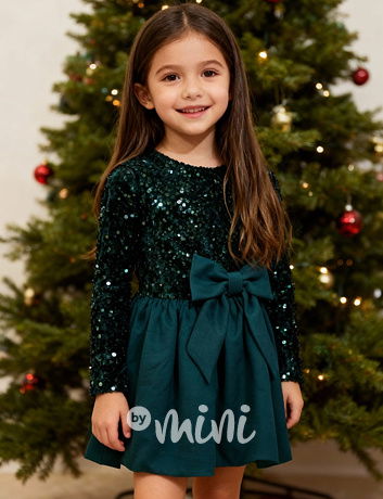 Slavnostní šaty s flitry a mašlí smaragdové