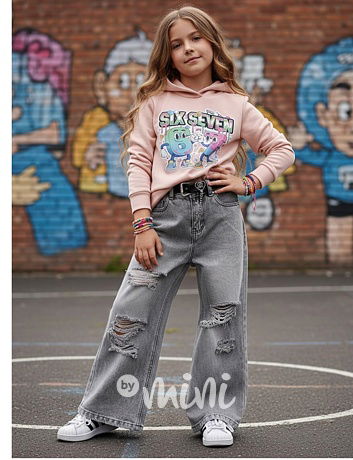 Volné ripped lounge džíny s páskem dark