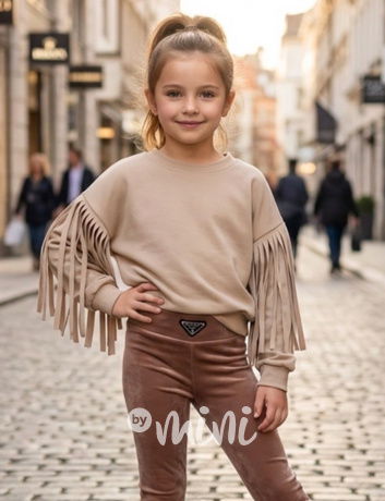 Béžová mikina s třásněmi