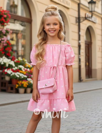 Letní puntíkaté šaty s kabelkou růžové