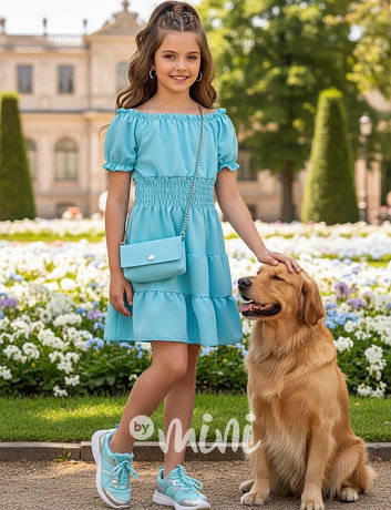 Letní vzdušné šaty s kabelkou tyrkys