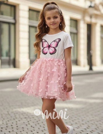 Motýlkové šaty s kabelkou pudder pink