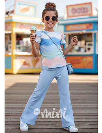 Pastel blůzka + zvonáče blue