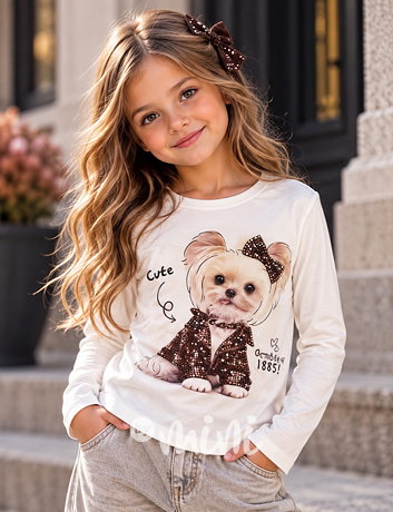 Podzimní triko s dlouhým rukávem CUTE s kamínky
