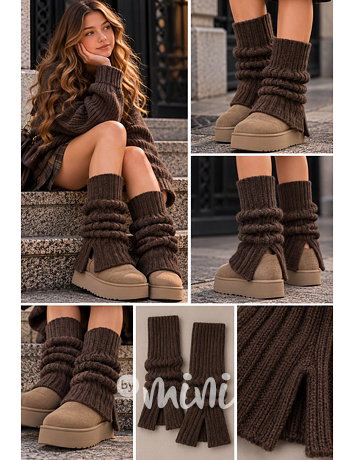 Teen flare knit návleky s rozparkem mocca