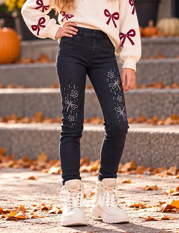 Zateplené slim denim jegginy s kamínky