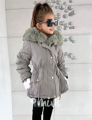 Zimní kožíšková parka olive grey
