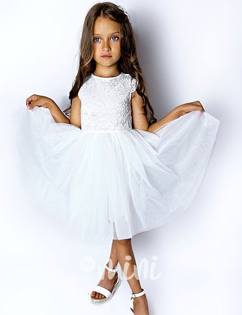 Summer princess krajkové šaty s maxi tylovou sukní bílé