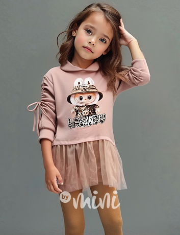 Labubu mikinová hoodie tunika s tylem pink
