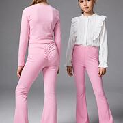 Stretch žebrované zvonáče s řasením vzadu PINK