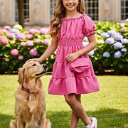 Letní vzdušné šaty s kabelkou dark pink