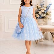 Luxusní motýlkové šaty s kabelkou baby blue