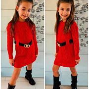 Svetrové šaty s páskem červené