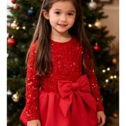 Slavnostní šaty s flitry a mašlí červené