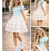 Letní romantic šaty bílo-tyrkysové