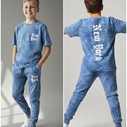 New York acid wash set blue