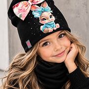 Sweet bunny čepice + nákrčník s kamínky black
