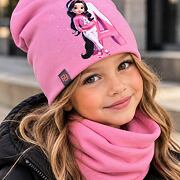 Pink Academy čepice + nákrčník s kamínky