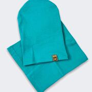 Tmavý tyrkys žebrovaná houmles čepka s nákrčníkem