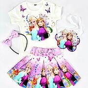 4-dílný Frozen lila set - sukně, triko, kabelka, čelenka