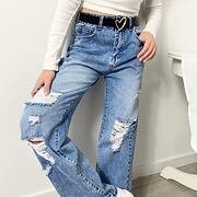 Fashion ripped jeans švédy s páskem