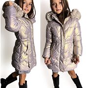 Metalický zimní kabát s kožíškem silver
