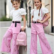 Glam lace džíny růžové + pásek