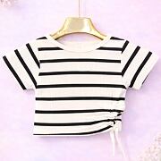 Pruhované crop triko na stahování white/black