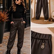 Zateplené eco leather kalhoty hnědé