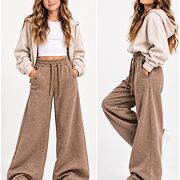 Podzimní teplé široké kalhoty beige melange Palazzo