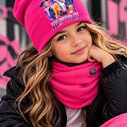 Huntrix čepice s kamínky + nákrčník dark pink