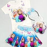 4-dílný Frozen set - sukně, triko, kabelka, čelenka