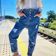 Fashion ripped jeans se zvýšeným pasem blue